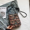 Bohemian multicolored diamond-woven canvas phone bag with a rope shoulder strap - Coffee (No Pendant)