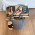 Grey plush crossbody bag with cute teddy bear charm and adjustable shoulder strap - Gray With Bear Plush Charm