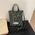 Green leopard print mini canvas tote bag with dual handles and crossbody strap - Without Pendant / Green