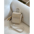 Minimalist beige crossbody bag with wavy stitching and vintage wooden bead tassel charm - White With Bead Charm