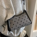 Borsa sottobraccio in lana grigia a pois neri con dettaglio a fiocco raffinato - Pois Rigato Fiocco