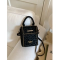 Mini handbag in black leopard print with gold studs and removable shoulder strap - Black without Pendant
