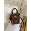Chic dark brown leopard print crossbody bag with gold rivets and smooth faux fur texture - Coffee without Pendant