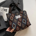 Retro ethnic jacquard bucket bag with colorful geometric patterns and thick woven handles - Small / Open Top / Black