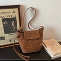 Vintage brown leopard print bucket bag with contrast stitching and thin strap - Brown No Pendant