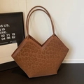 Brown leopard print large tote bag in suede texture with stylish V-shaped opening - Brown No Pendant