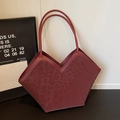 Leopard print tote bag in dark wine red with stylish V-shaped opening and long handles - Wine Red Without Pendant