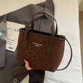 Retro dark brown leopard print tote bag with leather straps and adjustable shoulder belt - Coffee without Pendant
