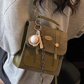 Retro dark green square crossbody bag in matte leather with handmade metal buckle - Green with Baseball Charm