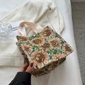 Mini borsa tote in jacquard floreale con girasoli gialli e manici in cotone - Verde / Piccolo