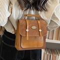 Retro brown contrast stitching backpack with handmade label and metal buckle closure - Brown No Pendant