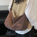Sac hobo marron foncé rétro en daim mat avec grande capacité et étiquette fashion - Café sans pendentif