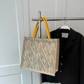 Borsa tote capiente con strisce zebrate gialle e manici in corda intrecciata per donna - Giallo