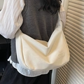 Sac hobo blanc crème en cuir froissé avec un patch rectangulaire Fashion décoratif - Blanc Crème (Sans Pendentif)