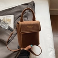 Vintage brown crossbody bag with gold rivet accents and matte suede finish texture - Brown No Pendant