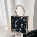 Cute canvas tote bag with LA graffiti print and cotton rope handles for women - Black Graffiti Print With Zipper