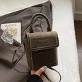 Vintage olive green matte leather crossbody bag with gold rivet studs and top handle - Green Without Pendant