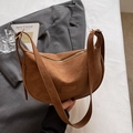 Brown textured PU leather hobo bag with a wide strap and minimalist logo on the front - Brown No Pendant