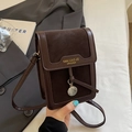 Vertical dark brown square mini crossbody bag with leather tassel and golden logo - Coffee No Charm
