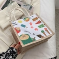 Sommerfest-Jutetasche mit Cartoon-Canvas-Druck und gewebten Seilgriffen - Eiscreme