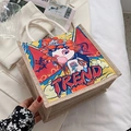 Canvas draagtas met Peking Opera meisje patroon en witte touw handvatten voor dames - Bubbles