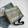 Borsa tote in tela stile etnico con motivi geometrici verdi e marroni per uso quotidiano - Senza Ciondolo / Verde