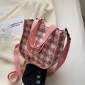 Sac à main en toile à motif pied-de-poule rose avec bandoulières réglables - Rose