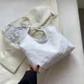 Minimalistische weiße Segeltuch-Tasche mit 3D-Blumenspitze und passenden Henkeln - Gebrochenes Weiß