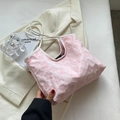 Rosa Canvas-Einkaufstasche mit 3D-Blumentextur und weißen Schultergurten, schicker Stil - Rosa