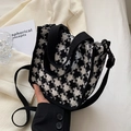 Sac à main chic en toile pied-de-poule avec bandoulière réglable pour femmes - Noir