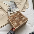 Bruine jute lunchtas met schattig berenpatroon en zachte handgrepen van katoentouw - Bruin