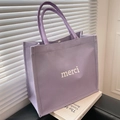 Borsa tote minimalista in tela viola chiaro con ricamo merci e doppi manici robusti - Viola