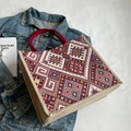 Borsa tote etnica in tessuto con motivi geometrici colorati da donna capiente - Rosso