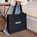 Borsa tote minimalista in tela nera con stampa merci bianca per il pendolarismo quotidiano - Nero