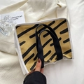 Minimalist canvas tote bag with abstract yellow and black stripes and black handles - No Pendant / Striped Khaki