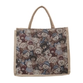 Large capacity linen tote bag with cartoon bear jacquard pattern and woven handles - Beige Bears Without Pendant