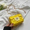 Mini yellow jelly bag with diamond lattice pattern and pearl handle for girls - Yellow