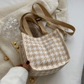 Sac fourre-tout tissé pied-de-poule kaki japonais avec bandoulière réglable en toile - Kaki (Sans Pendentif)