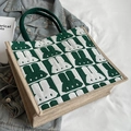 Sac fourre-tout tissé à damier vert avec motif de lapin mignon pour femme - vert foncé