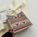 Sac à lunch en lin avec motifs ethniques géométriques et anses en coton - Rouge