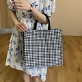 Große Canvas-Einkaufstasche mit Hahnentrittmuster für Damen und schwarzen Tragegriffen - Schwarz Hahnentritt Ohne Satin-Schal