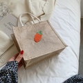 Summer jute tote bag with knitted carrot decor and white cotton rope handles - Carrot