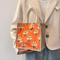 Bolso de mano de yute con tigre de dibujos animados y tela naranja para el almuerzo - Naranja