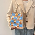 Bolso de lino con diseño de tigre azul de dibujos animados y cierre de botón rústico - Azul claro