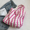 Pink and white striped bubble texture tote bag on casual denim background - No Pendant / Rose Pink