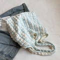 Blue and white striped popcorn fabric tote bag with textured bubble puff design - No Pendant / Blue