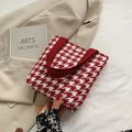 Mini canvas tote bag with red and white houndstooth pattern and woven handles - Houndstooth Red (Without Scarf)