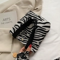 Chic zebra pattern knit tote bag with black straps and golden buckle detail - Zebra Black (Without Scarf)
