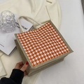 Borsa tote in lino con motivo pied de poule arancione e bianco e manico in corda - Stile con cerniera / Arancione