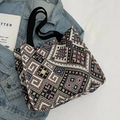 Grande borsa tote in tela stile etnico con motivi geometrici boho rosa e blu - Nero Grande